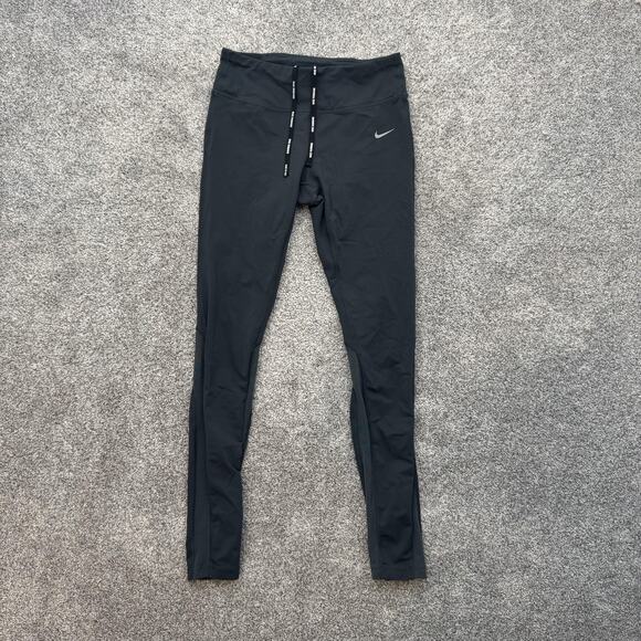 Nike Dri-FIT Running Pants Womens Medium Black Reflective High Rise 26x28 Tights - Picture 1 of 11